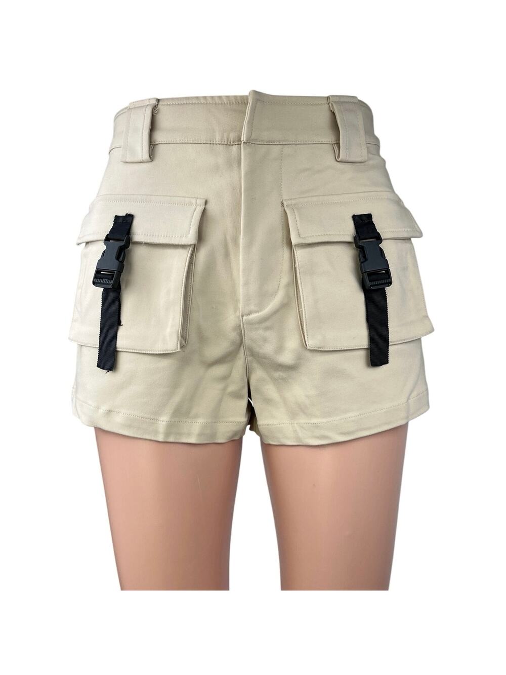 Salty Women's Beige High Waist Buckle Stretch Outdoor Hiking Cargo Shorts Size S
